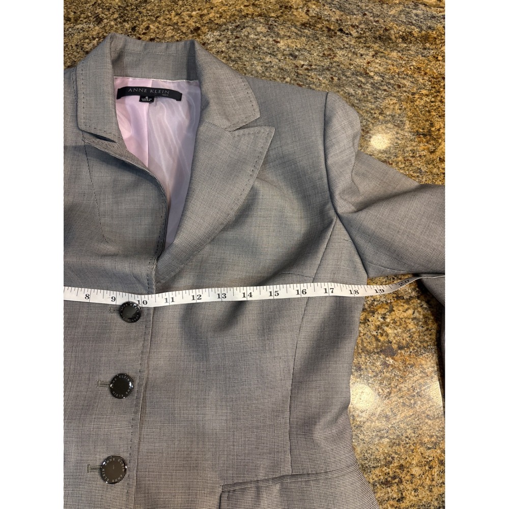 Anne Klein Suit Womens 6 Grey Micro Houndstooth Blazer Pants Set Wool Blend - Picture 4 of 15